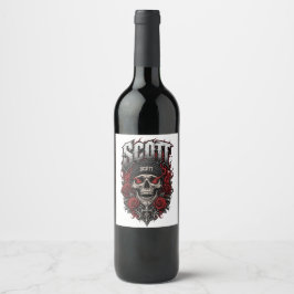 Etiqueta Para Botella De Vino Diseño de nombre personalizado Scott Gothic Skull