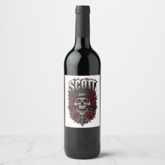 Etiqueta Para Botella De Vino Diseño de nombre personalizado Scott Gothic Skull