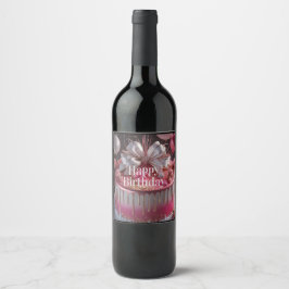 Etiqueta Para Botella De Vino Diseño de pastel de cumpleaños rosa y dorado elega
