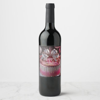 Etiqueta Para Botella De Vino Diseño de pastel de cumpleaños rosa y dorado elega