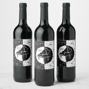 Etiqueta Para Botella De Vino Diseño de piano en blanco y negro