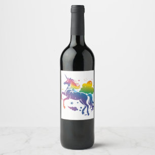Etiqueta Para Botella De Vino Diseño de unicornio de color arcoiris