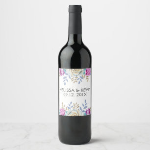 Etiqueta Para Botella De Vino Diseño del Día de la Boda de Floral Colorida