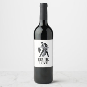 Etiqueta Para Botella De Vino Diseño Ebrio de Amor   Pareja Bailando Nupcial