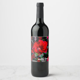Etiqueta Para Botella De Vino Diseño floral retro rojo amapola