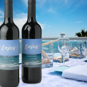 Etiqueta Para Botella De Vino Disfruta de una playa turquesa transparente