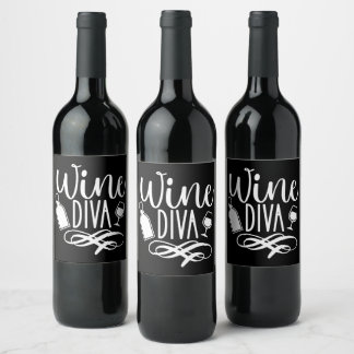 Etiqueta Para Botella De Vino Diva del vino linda Divertida