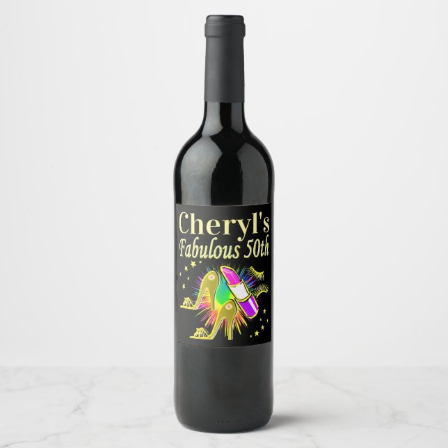 ETIQUETA PARA BOTELLA DE VINO DIVA PERSONALIZADO 50 Y FABULOUS (Anverso)
