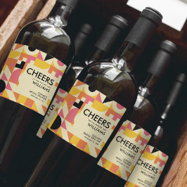 Etiqueta Para Botella De Vino Diversión Retro Rosa Naranja Amarillo Intenso Desp