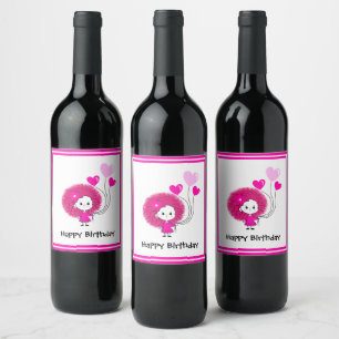 Etiqueta Para Botella De Vino Divertida dama rosa con globos
