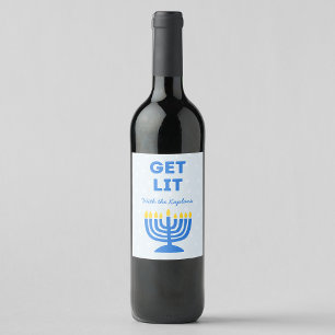 Etiqueta Para Botella De Vino Divertida Moda "Get Lit" Personalizada Menorah Han