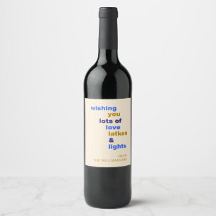 Etiqueta Para Botella De Vino Divertidas luces de latkes de amor de Hanukkah azu