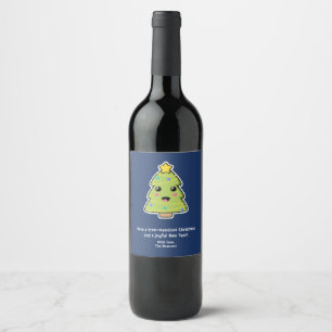 Etiqueta Para Botella De Vino Divertido árbol de Navidad Navy de un pozo