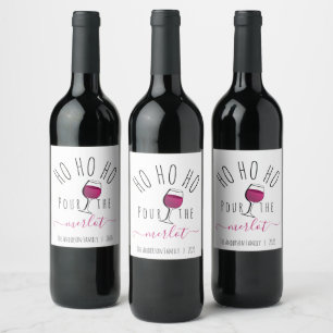 Etiqueta Para Botella De Vino Divertido Ho Ho Ho Vierte el Vino Merlot