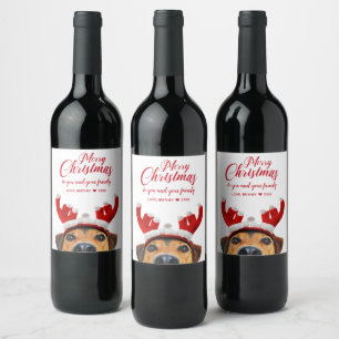Etiqueta Para Botella De Vino Divertidos Navidades Perro reno Antler Cabeza