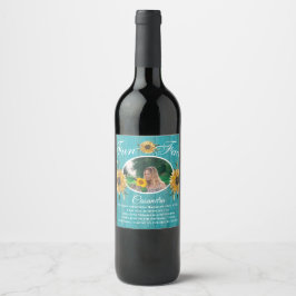 Etiqueta Para Botella De Vino Diviértete con Hecho Curioso Girasol Madera Teal R