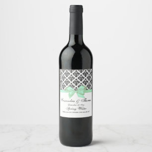 Etiqueta Para Botella De Vino DIY BG Vintage Black Whats Damask Mint Bow