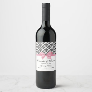 Etiqueta Para Botella De Vino DIY BG Vintage Black Whats Damask Pink Bow