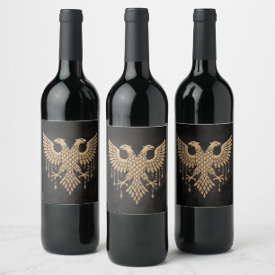 Etiqueta Para Botella De Vino Doble Dorado Cuervo Mitología Nórdica Negro