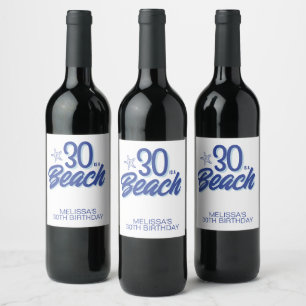 Etiqueta Para Botella De Vino Doodle 30, De Moda, Es Un Cumpleaños En La Playa