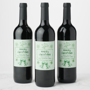 Etiqueta Para Botella De Vino Doodle Garabato Marco Ondulado Brillo Verde Navida