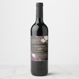 Etiqueta Para Botella De Vino Dorado Corazones Borgoña Flores Madera