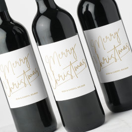 Etiqueta Para Botella De Vino Dorado Feliz Navidad Verde Blanco