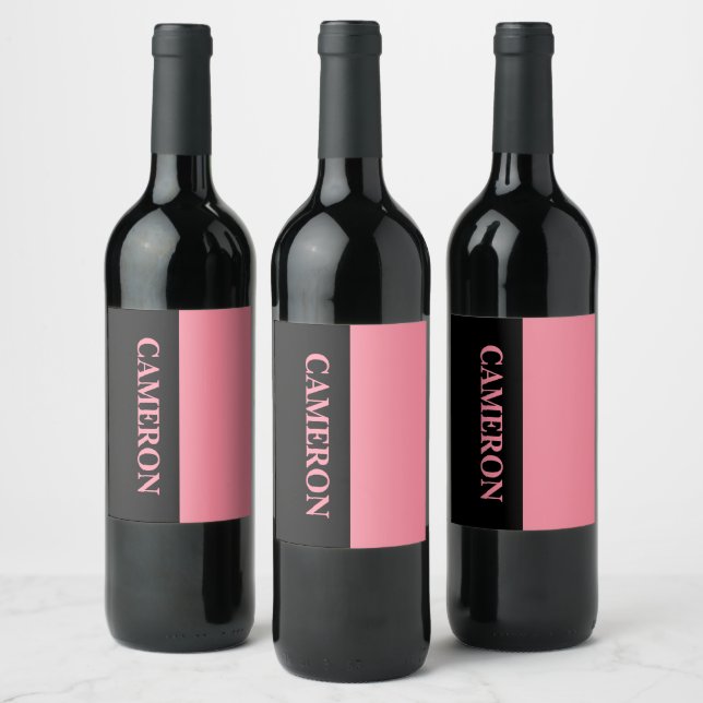 Etiqueta Para Botella De Vino Dos colores de moda | Nombre | Rosa negra y salmón (Botellas)