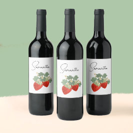 Etiqueta Para Botella De Vino Dos Fresas Rojas con Hojas y Flores | Fruta