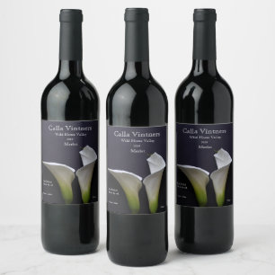 Etiqueta Para Botella De Vino Dos lirios de calila en negro
