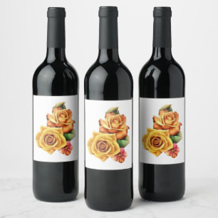 Etiqueta Para Botella De Vino Dos rosas amarillas