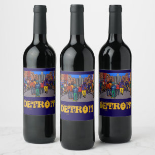 Etiqueta Para Botella De Vino Doxie Town City - DETROIT