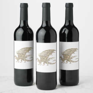 Etiqueta Para Botella De Vino Dragón de mosaico asombroso oro