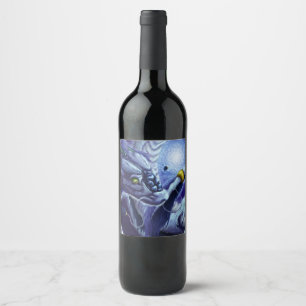 Etiqueta Para Botella De Vino Dragón y perla azules del océano