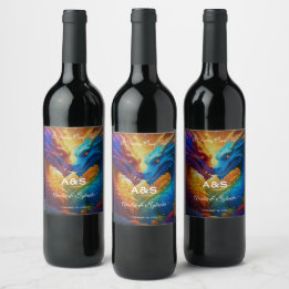 Etiqueta Para Botella De Vino Dragones coloridos en el Boda del amor