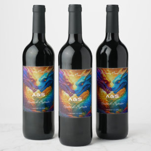 Etiqueta Para Botella De Vino Dragones coloridos en el Boda del amor