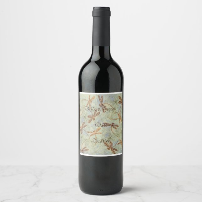 Etiqueta Para Botella De Vino Dragonfly Dance Gold (Anverso)