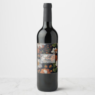 Etiqueta Para Botella De Vino Dramática Naranja blanco elegante flores retro