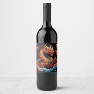 Etiqueta Para Botella De Vino Dramón colorido de Año Nuevo chino