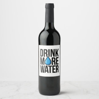 Etiqueta Para Botella De Vino DRINK MORE WATER with a blue drop icon