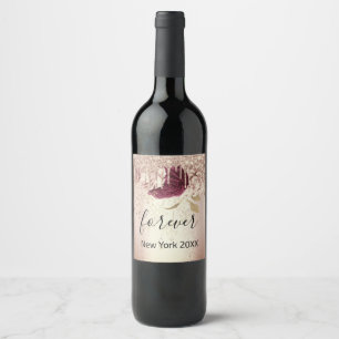 Etiqueta Para Botella De Vino Drips Florals Rosa Marsala Borgoña Boda