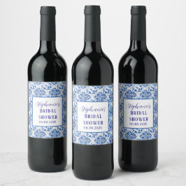 Etiqueta Para Botella De Vino Ducha azul mediterránea azul de azulejos portugues