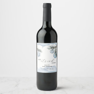 Etiqueta Para Botella De Vino Ducha de bebé Copo de nieve de montaña de invierno