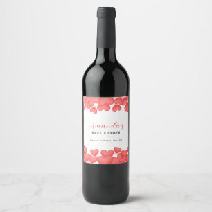 Etiqueta Para Botella De Vino Ducha de bebé Corazón Dulce Rojo Simple 