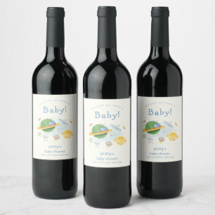 Etiqueta Para Botella De Vino Ducha de bebé de astronauta de nave espacial del e
