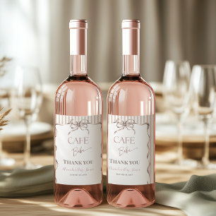 Etiqueta Para Botella De Vino Ducha de bebé de café beige vintage