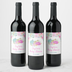 Etiqueta Para Botella De Vino Ducha de Bebé de Calabazas Florales Pastel