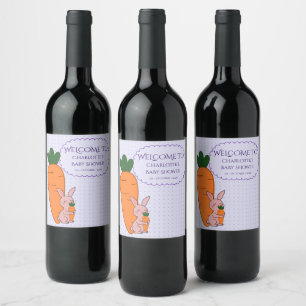 Etiqueta Para Botella De Vino Ducha de Bebé de Conejito y Zanahoria