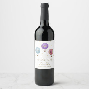 Etiqueta Para Botella De Vino Ducha de bebé Globo Aerostático Vintage Elegante D