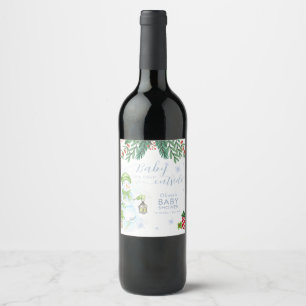 Etiqueta Para Botella De Vino Ducha de Bebé Modernidad Fría Fuera Muñeco de Niev